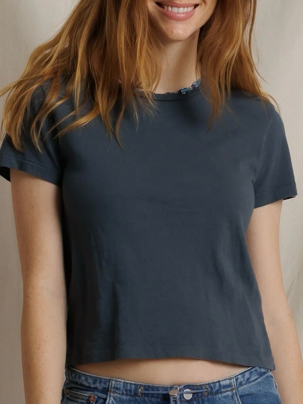 perfectwhitetee Women's Short Sleeve Cropped Tee - Slate Blue
